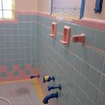 pink & blue, before (note soap dishes & towel bars)